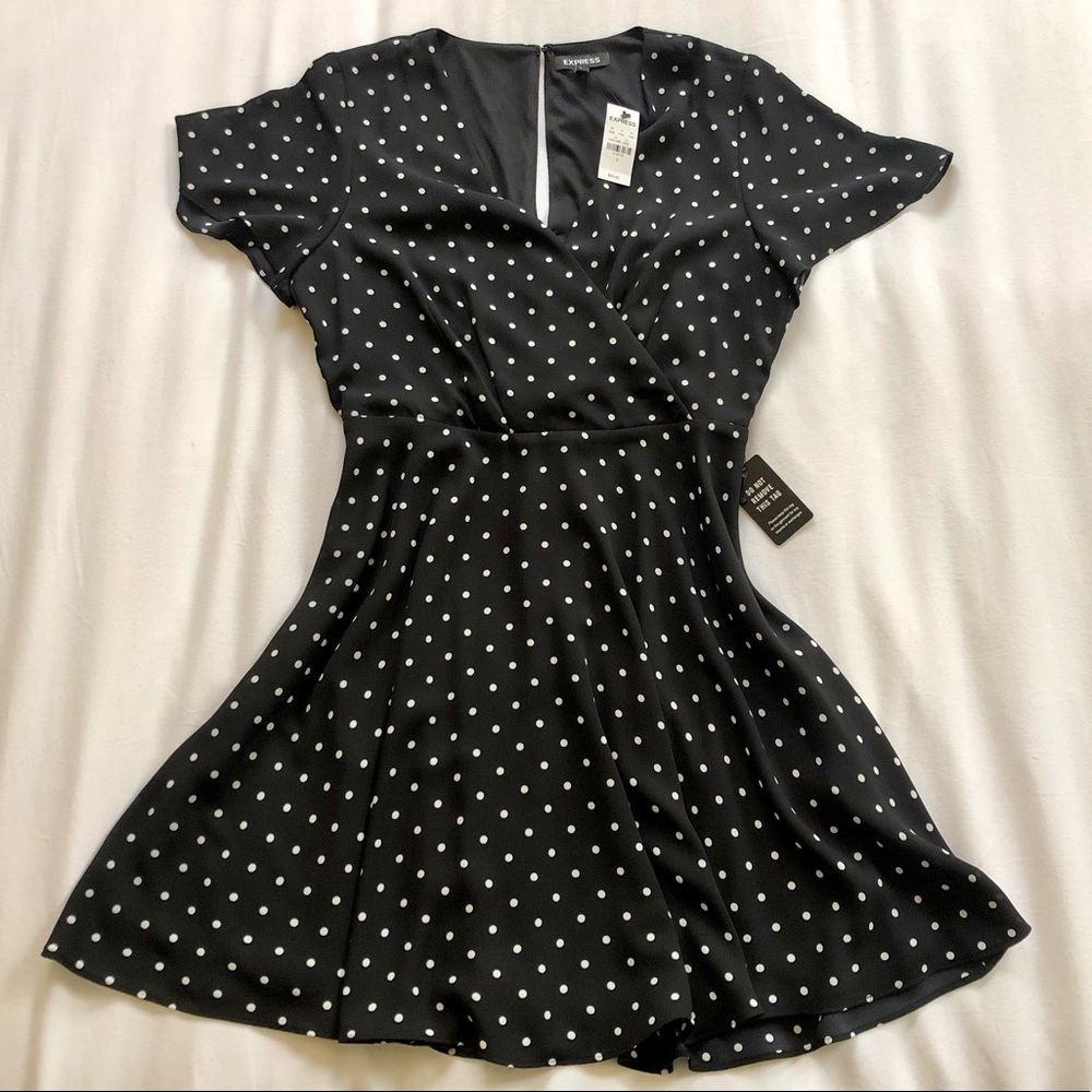 Black dress with white polka dots